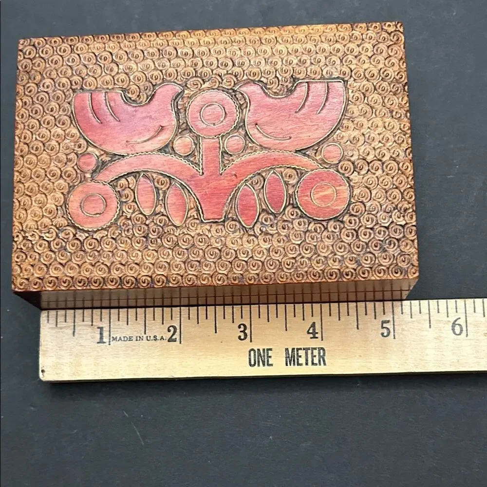 Vintage Carved Wooden Jewelry Box with Dove Accents